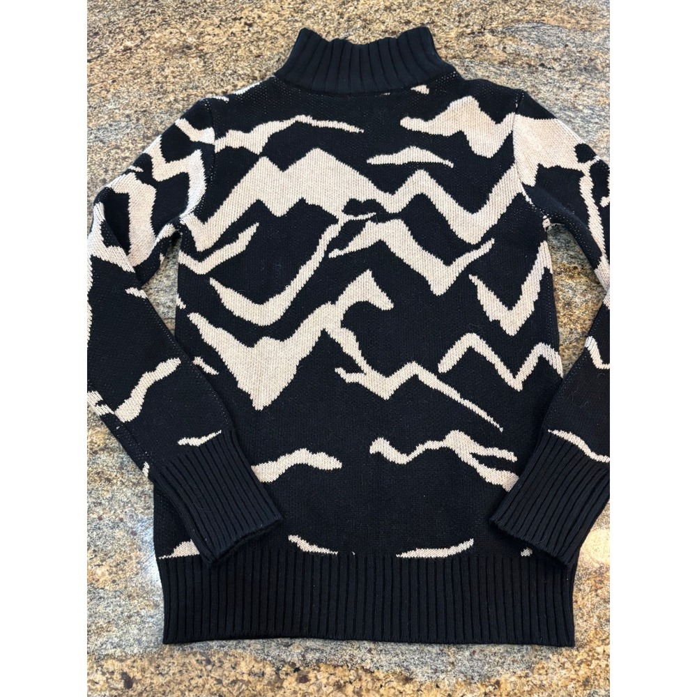 Varley Boyd TurtleNeck Knit Sweater Black Tan Abstract Mountain Pullover XS